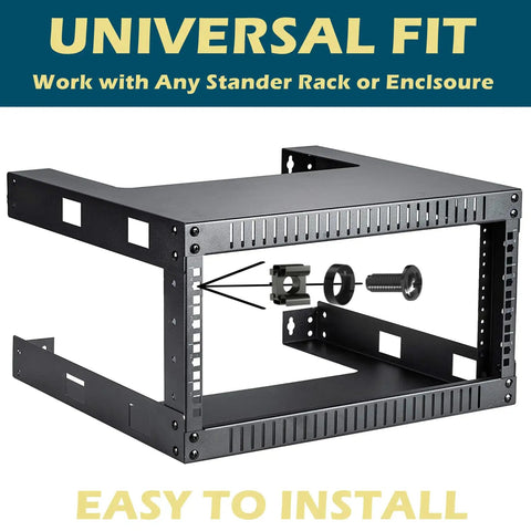 50 Pack M6 Rack Mount Cage Nuts Screws Washers With Quick Pull Installation Tool For Server Cabinets showing installation details.