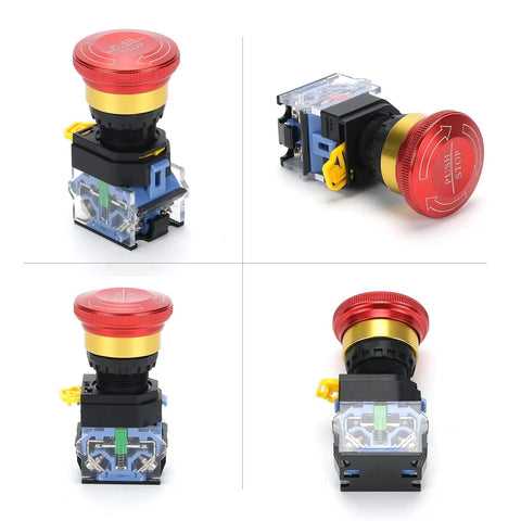 Built Tough Emergency Stop Button 10A 440V Latching Push Switch For Industrial Control Panels 22mm Aluminum Alloy E Stop Button