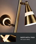 Close-up of Ash 3-Head LED Tree Floor Lamp With Dimmable Lights, featuring smooth antique brass finish and acrylic interlay.