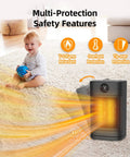Indoor 1500W PTC Ceramic Space Heater With Remote LED Display 70 Degree Oscillation on beige carpet near child