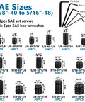 SAE screws and hex wrenches from Plug-and-Play 1500-Piece Set Screws Kit With 32 Sizes Metric And SAE, Black 12.9 Alloy Steel