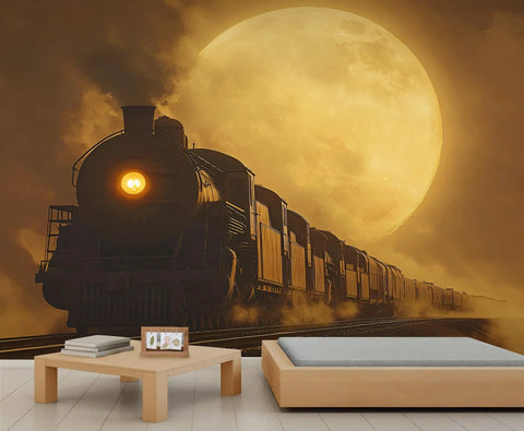 Massive Wall Mural 196 Inch By 118 Inch Silk Cloth Wallpaper Not Peel And Stick Vintage Locomotive HD Photo, bedroom decor