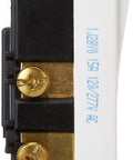 Decora Plus Rocker Switch 15 Amp 120 277 VAC SPDT Center Off Maintained Contact 5685 2W side view, brass terminals