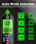Rechargeable Digital Multimeter Tester With Smart Mode And Red Green Backlight For DIYers showing auto mode features