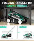 13 Inch Cordless Lawn Mower With 5 Height Settings 20V Brushless Motor Ideal for Garden Yard and Small Farm Lightweight No Fuss Walk Behind Includes 4Ah Battery And Charger For Quick Clean Cuts folded for easy storage