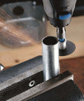 Dremel EZ456 1.5-in fiberglass-reinforced cut-off wheel set for metal cutting, 5-piece, installed on rotary tool