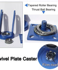 Close-up of heavy-duty swivel plate caster showing tapered roller bearing and firm rivet for Set Of 4 Heavy Duty Swivel Caster Wheels With Brakes Solid Rubber Industrial Floor Casters For Racks And Cart Tops 5500 Lb Load Capacity Built To Move Heavy Loads Without Breaking A Sweat.