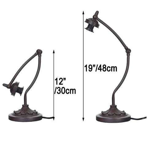 Tiffany Style Stained Glass Table Lamp With Swing Arm Base, adjustable height from 12 to 19 inches, shown without lampshade