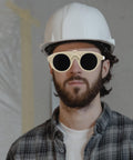 Badass Adjustable Welding Glasses With Anti Scratch Lenses For Safe Industrial Eye Protection For Dudes And Crews Alike worn by man in hard hat.