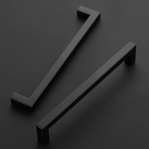 Matte Black Square Cabinet Handles Set for Kitchen Drawers 7.5 Inch Hole Centers 8 Inch Total Length 1.4 Inch Diameter, Stainless Steel, Rust Resistant
