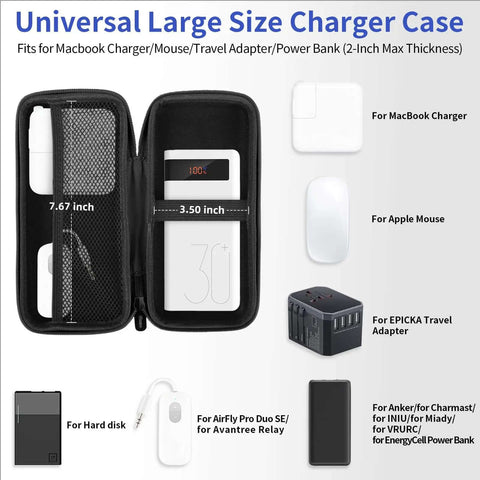 Hella Compact Travel Electronics Organizer And Charger Pouch For Cables Devices And Tech Accessories with mesh and rubber strap, size 7.67x3.50 inches.