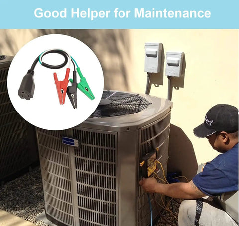 Technician using Pro Grade Must Have HVAC Tools Kit Accessory For Circuit Breaker Finder And Vacuum Pump With AC Gauges Clearance And Equipment.
