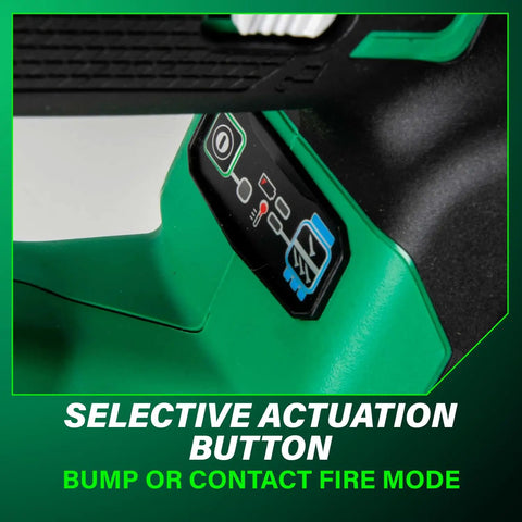 18V MultiVolt Brushless Cordless Coil Roofing Nailer Kit selective actuation button for bump or contact fire mode