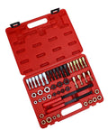 Premium 48 Pcs Steel Thread Chaser Set With Taps Dies And Files For Fixing Damaged Threads Fast On Car Bike Home DIY Projects Like A Pro, red case open