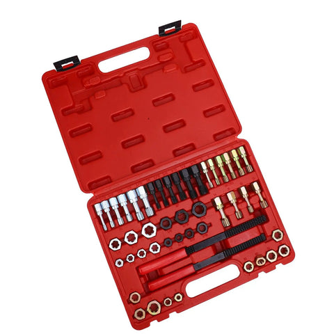 Premium 48 Pcs Steel Thread Chaser Set With Taps Dies And Files For Fixing Damaged Threads Fast On Car Bike Home DIY Projects Like A Pro, red case open