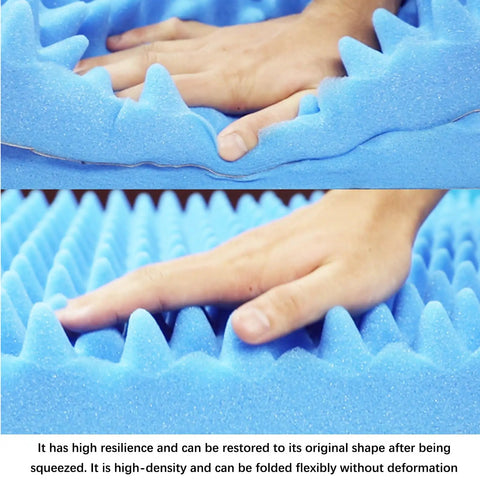 Solid Knockout Acoustic Foam Panels For Sound Proofing Walls And Noise Reduction Recording Studio Egg Crate Tiles showing hands pressing on blue foam
