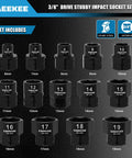 Low Profile Nano Impact Socket Set For 3/8 Inch Drive Metric Tools 6mm Through 19mm Cr-Mo Steel 6 Point Stubby Sockets
