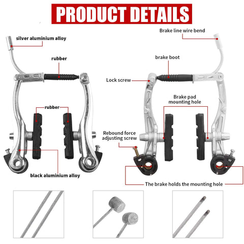 Complete Bike Brakes Set With Inner And Outer Calipers Cables And Levers Front And Rear MTB Universal Brake Kit Silver Finish