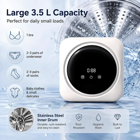 2 In 1 Mini Washer And Dryer Combo Is A Hella Compact Game Changer washing socks and delicates in a 3.5 L stainless tub.