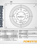 Dimensions chart for Built Like A Tank Benchtop Router Table With Steel Stand And Adjustable Fence featuring mounting positions.