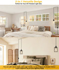 Sleek 15 Foot Plug In Pendant Light With Dimmable Black Metal Shade And Twisted Cord Zero Hassle Hook Up Industrial Ceiling Fixture For Bedroom Kitchen Or Living Room That Brings Pro Level Aesthetic And Hits Different above a cozy bed and bedside table in a bright room.