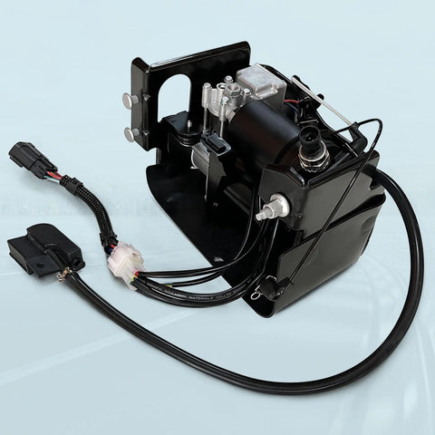 FLOVENTIS air ride suspension compressor pump assembly with mounting bracket, black finish, wiring harness