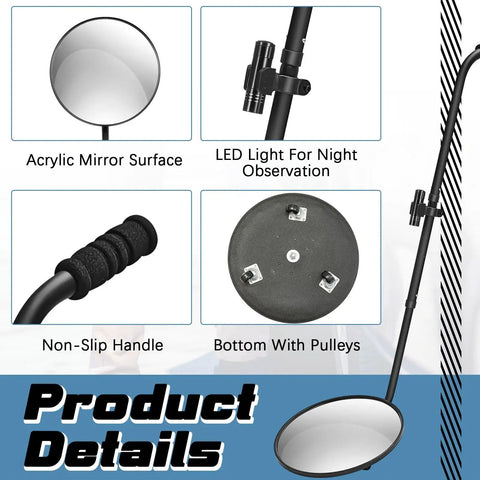 Two Pack Under Vehicle Inspection Mirrors With Telescoping Handle And Integrated Light, 12 Inch Diameter, product details