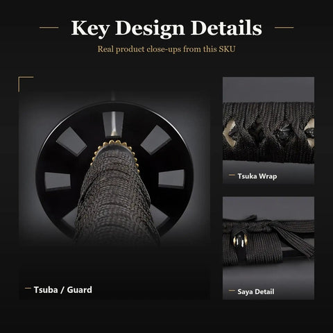Close-up of tsuba, tsuka wrap, and saya detail on Unsharpened Aluminum Alloy Katana Iaito For Iaido Practice, 28-Inch Training Sword
