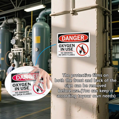 Rock Solid Oxygen In Use Safety Signs With No Smoking Warning 10X7 Inch Rust Free Aluminum Wall Placards on clinic wall.