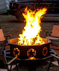 42 Inch Outdoor Fire Pit With Heavy Duty Wood Burning Design, Octagonal Patio Campfire Pit with blazing fire and chairs