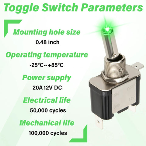 LED Lighted Rocker Toggle Switch Set 12V SPST 3 Pin On Off, 3 Piece Pack With Silver Plated Terminals And Sturdy Wood Body, Built Tough For Auto Marine And DIY Electronics Projects. 0.48 inch mount
