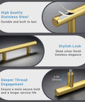 10 Pack Brushed Gold Cabinet Pulls, 3 Inch Hole Center Kitchen Cabinet Handles For Bar And Drawer, Includes One Inch And One And Three Quarters Inch Screws image showing details of stainless steel, polished finish, and thread design.