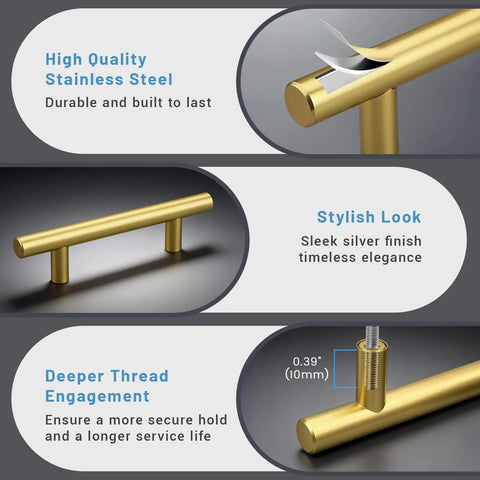 Detailed view of Brushed Gold Cabinet Pulls 5 Pack Three And Three Quarters Inch Hole Center Kitchen Cabinet Handles