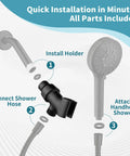 All Metal Handheld Shower Head Holder With Adjustable Shower Arm Mount 360 Degree Rotatable Brass Ball Joint Hose Connector Universal Wall Hook Bracket Matte Black Finish Built For No Fuss Daily Use installed with hose and handheld shower