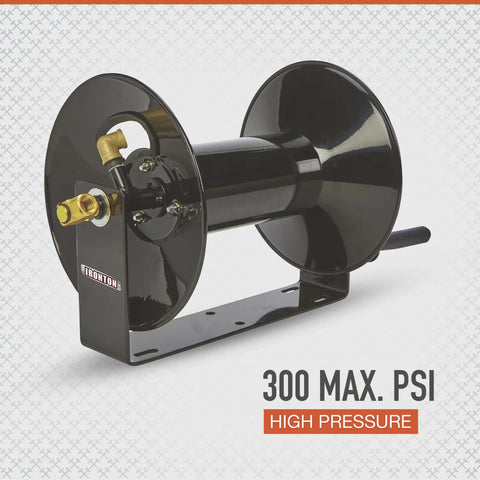 Beefy Heavy Duty Air Hose Reel For Three-Eighth-Inch By One Hundred-Foot Hose, 18-Gauge Steel With Powder-Coated Black Finish