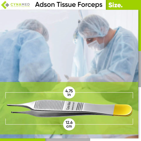 Adson Tissue Forceps 4.75 Inch Straight Fine Point With Tungsten Carbide Inserts Gold Handle 1x2 Teeth