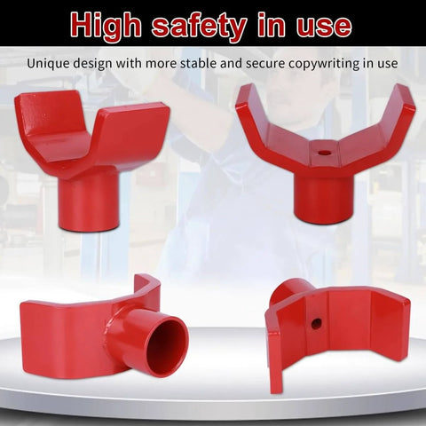 2 In 1 Bottle Jack Adapter Universal Steel Adapter showing front and side views in red high-strength steel