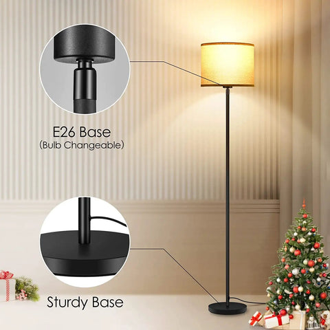 58 Inch Floor Lamp Standing Bright Light With Beige Lampshade And Easy On Off Foot Pedal Simple Pole Style For Living Room Corners Kid Friendly 6Lb Stable Base Great For Bedroom Or Office Decor Bulbs Not Included featuring beige shade and base details