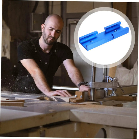 Straight Up Solid Aluminum Miter Track Fixture Connector Heavy Duty Cross Adapter For Standard Saw Rails No Sweat Woodworking Accessory in use on a table saw.