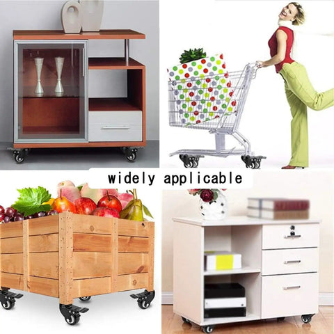 Rolls Like A Dream Heavy Duty Polyurethane Swivel Caster Wheels With Lock Brakes And Threaded Stems Set Of Four shown with furniture and carts.