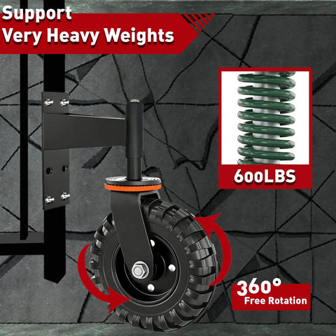 Hella Sturdy 8 Inch Gate Wheel To Fix Sagging Wood And Metal Fences With 600 Lb Swivel Capacity, showing black wheel and mount.