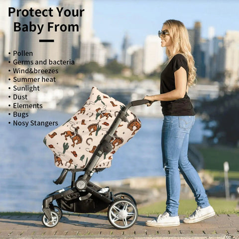 All In One Baby Car Seat Canopy And Nursing Cover, Breathable Multi Use Shield for Stroller, with child protection text
