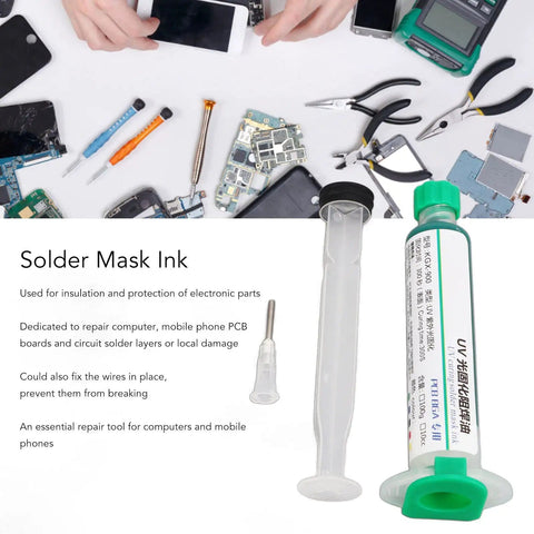 2 Pack Solder Mask Ink PCB Curing Kit For Computer And Mobile Repair Pro Grade Solder Mask Ink 2 Nozzles 2 Push Rods Insulation Shield