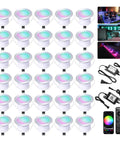 Outdoor RGB Deck Lights 30 Pack Waterproof Recessed 12V Low Voltage LED With Remote And App Control, color changing with accessories