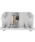 Jiawu Adjustable Belt Grinder Sharpener Jig For Blade Sharpening, aluminum alloy frame, stainless steel base, front view.