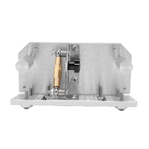 Jiawu Adjustable Belt Grinder Sharpener Jig For Blade Sharpening, aluminum alloy frame, stainless steel base, front view.