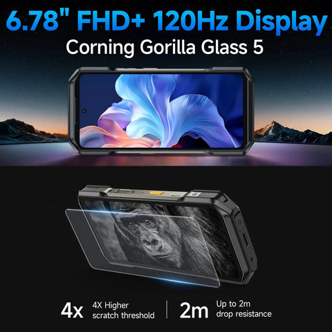 Tough As Nails Unlocked Rugged Smartphone With 64MP Night Vision And 50MP Wide Lens, showcasing 6.78" FHD+ 120Hz display.