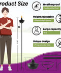 Diagram showing Six Pack 24 Oz Outdoor Garden Torch Set With 55 Inch Citronella Metal Torches And 3 Prong Grounded Stakes dimensions.