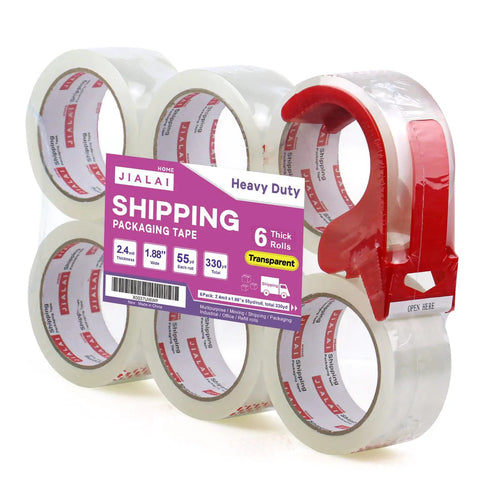 Heavy Duty Clear Packing Tape Kit With Refillable Dispenser Tough As Nails Industrial Grade Packaging Tape For Shipping Moving And Sealing 1.88 Inch By 55 Yards Per Roll 6 Rolls Works With Tape Guns front view