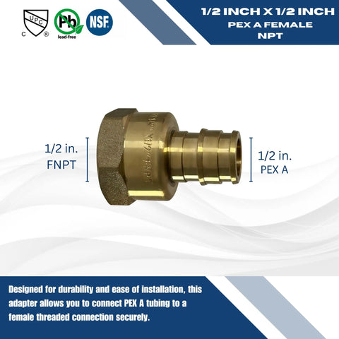 1/2 inch brass adapter for 10 Piece PEX Expansion Adapter Set One Half Inch PEX A To One Half Inch Female NPT F1960 Certified